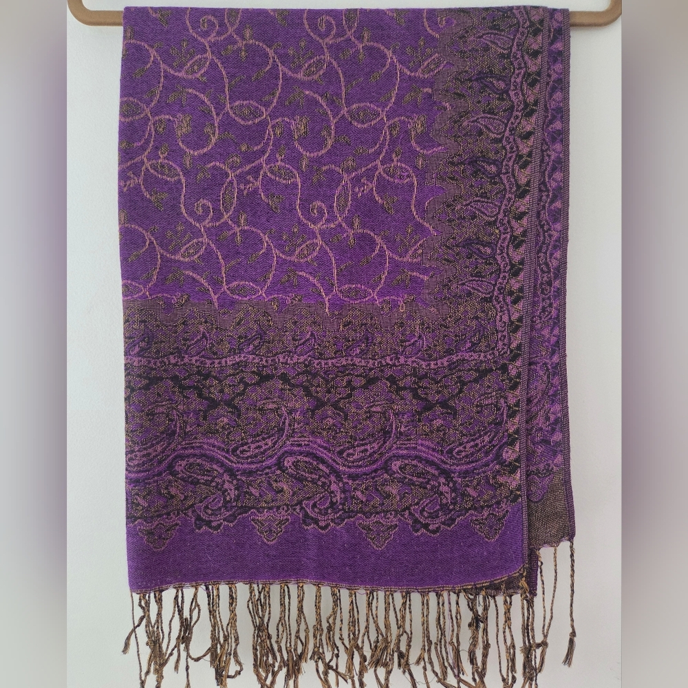 Pashmina  Reversible Purple Paisley Scarf Wrap Shawl